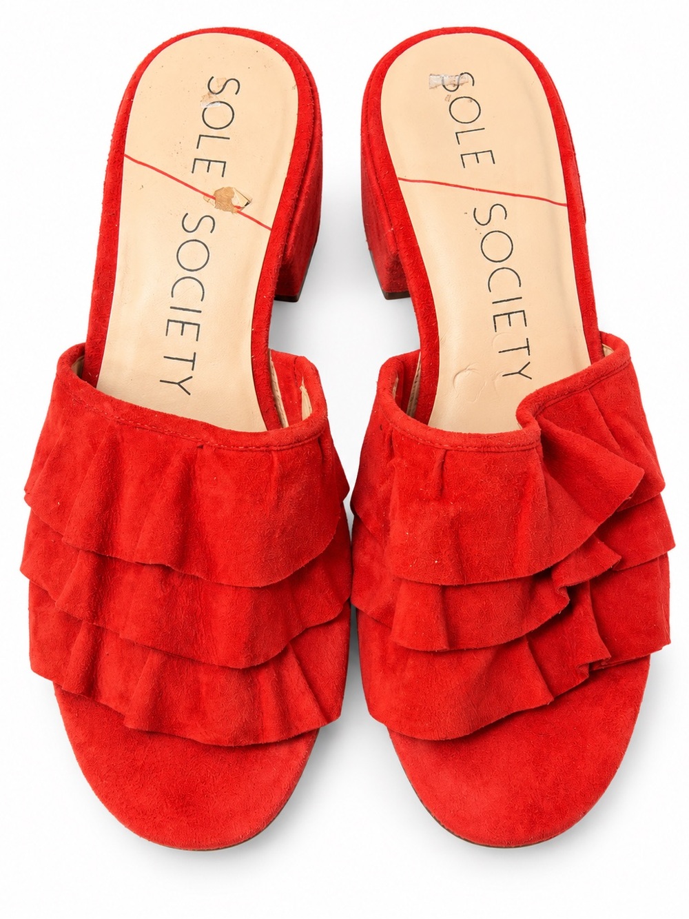 Sole Society Ruffle Suede Slide Mules